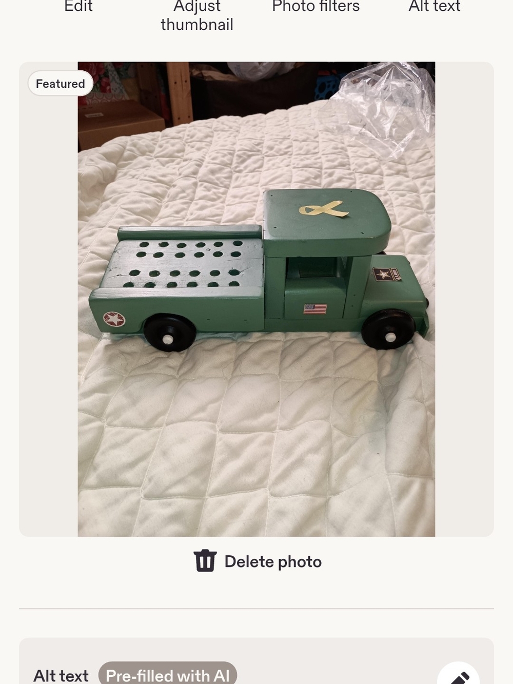 Wooden Green Toy Truck for Kids That Holds Crayons